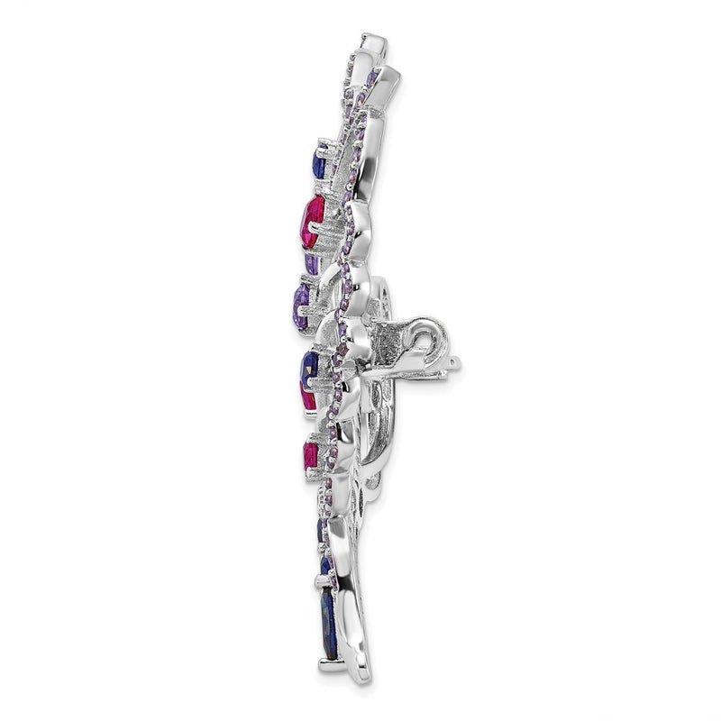 Sterling Silver Cheryl M Rh-Pl Cr. Ruby, Cr. Sapphire & CZ Butterfly Pin