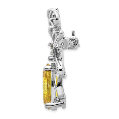 Sterling Silver Cheryl M Rhodium-Plated Yellow & Clear CZ Bee Pin
