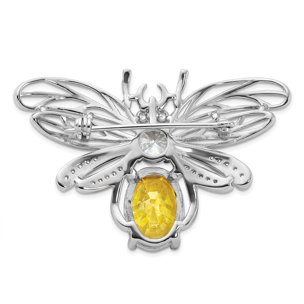 Sterling Silver Cheryl M Rhodium-Plated Yellow & Clear CZ Bee Pin