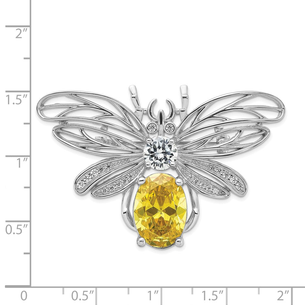 Sterling Silver Cheryl M Rhodium-Plated Yellow & Clear CZ Bee Pin