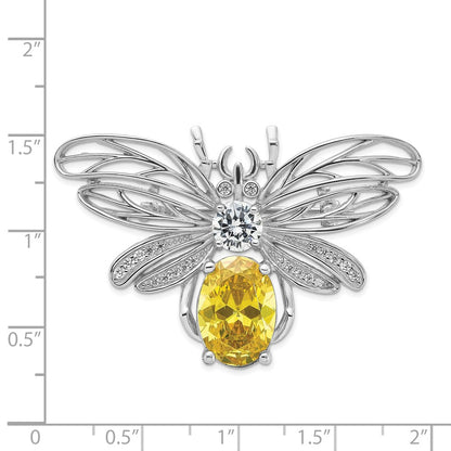 Sterling Silver Cheryl M Rhodium-Plated Yellow & Clear CZ Bee Pin