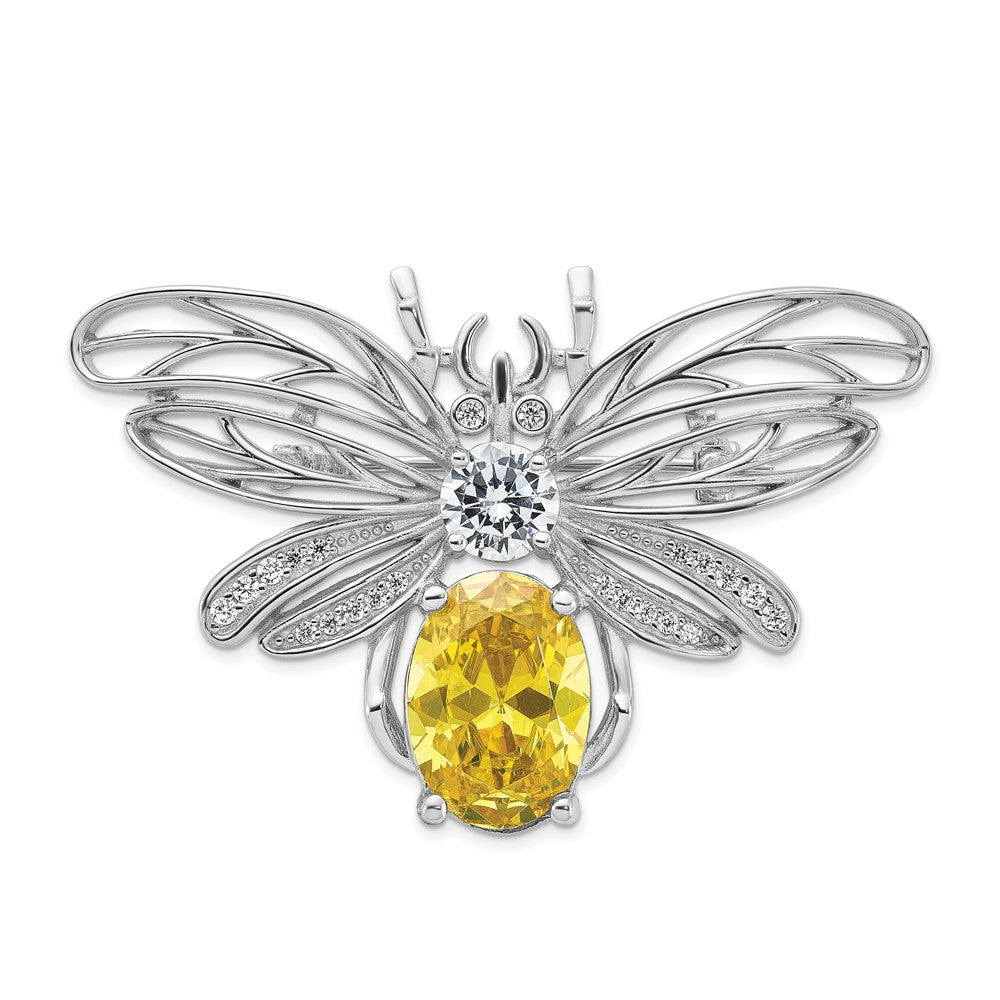 Sterling Silver Cheryl M Rhodium-Plated Yellow & Clear CZ Bee Pin