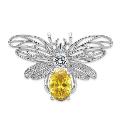 Sterling Silver Cheryl M Rhodium-Plated Yellow & Clear CZ Bee Pin