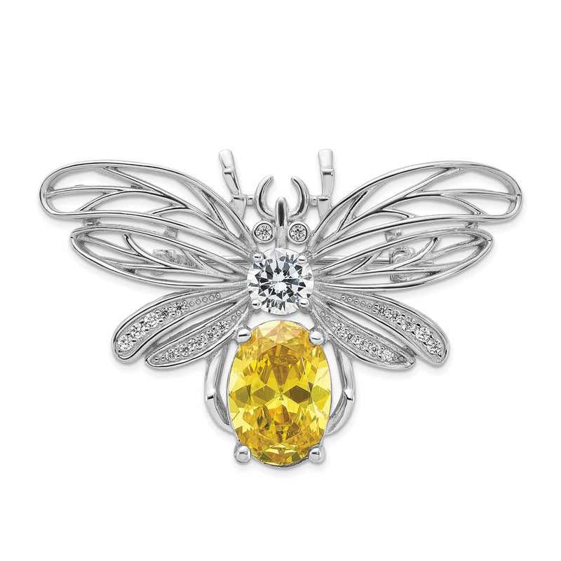 Sterling Silver Cheryl M Rhodium-Plated Yellow & Clear CZ Bee Pin