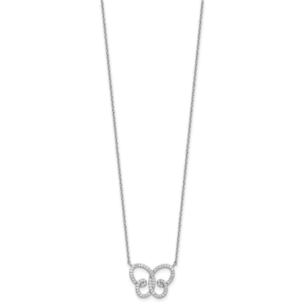 Sterling Silver Cheryl M Rhodium Plated CZ Butterfly w/2in Ext. Necklace