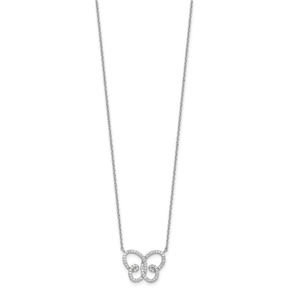 Sterling Silver Cheryl M Rhodium Plated CZ Butterfly w/2in Ext. Necklace