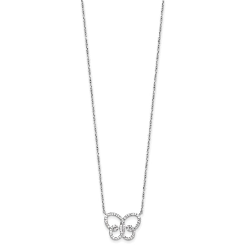 Sterling Silver Cheryl M Rhodium Plated CZ Butterfly w/2in Ext. Necklace