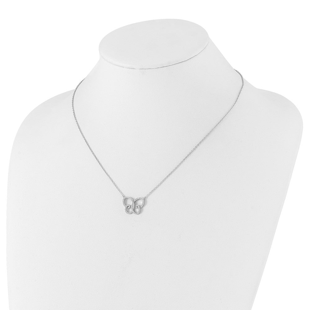 Sterling Silver Cheryl M Rhodium Plated CZ Butterfly w/2in Ext. Necklace