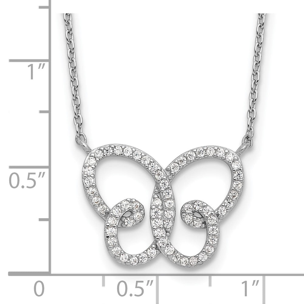 Sterling Silver Cheryl M Rhodium Plated CZ Butterfly w/2in Ext. Necklace