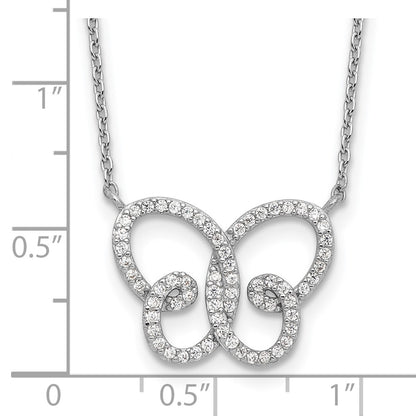 Sterling Silver Cheryl M Rhodium Plated CZ Butterfly w/2in Ext. Necklace