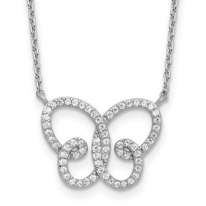 Sterling Silver Cheryl M Rhodium Plated CZ Butterfly w/2in Ext. Necklace