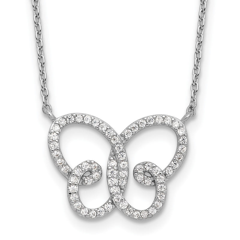 Sterling Silver Cheryl M Rhodium Plated CZ Butterfly w/2in Ext. Necklace