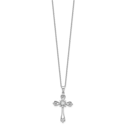 Sterling Silver Cheryl M Rhodium-Plated CZ Cross w/2in Ext. Necklace