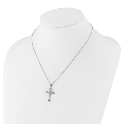 Sterling Silver Cheryl M Rhodium-Plated CZ Cross w/2in Ext. Necklace