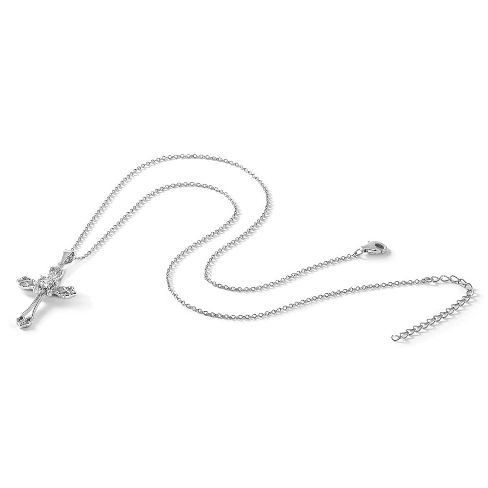 Sterling Silver Cheryl M Rhodium-Plated CZ Cross w/2in Ext. Necklace