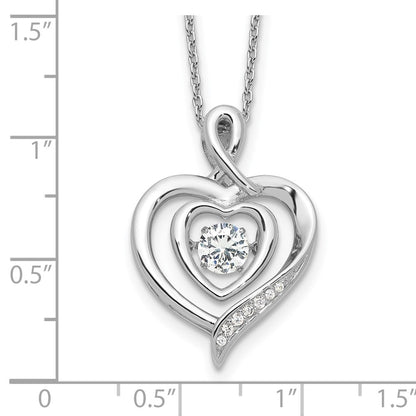 Sterling Silver Cheryl M Rhod-Pltd Vibrant CZ Awareness Heart w/2in Ext Necklace