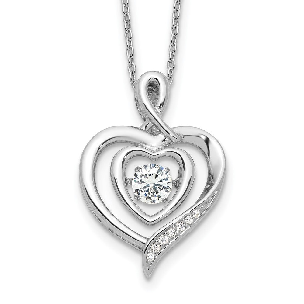 Sterling Silver Cheryl M Rhod-Pltd Vibrant CZ Awareness Heart w/2in Ext Necklace