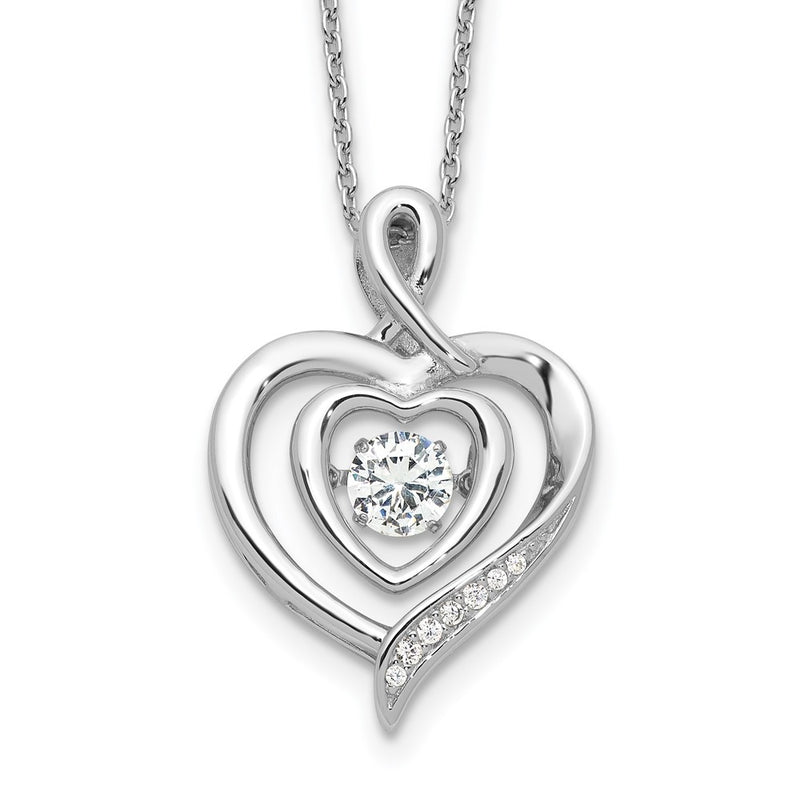 Sterling Silver Cheryl M Rhod-Pltd Vibrant CZ Awareness Heart w/2in Ext Necklace