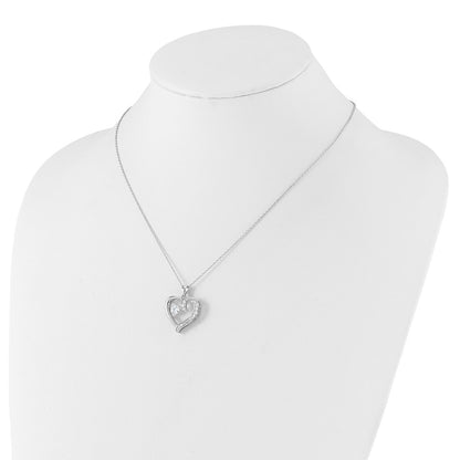 Sterling Silver Cheryl M Rhodium-Plated Vibrant CZ Heart w/2in Ext. Necklace