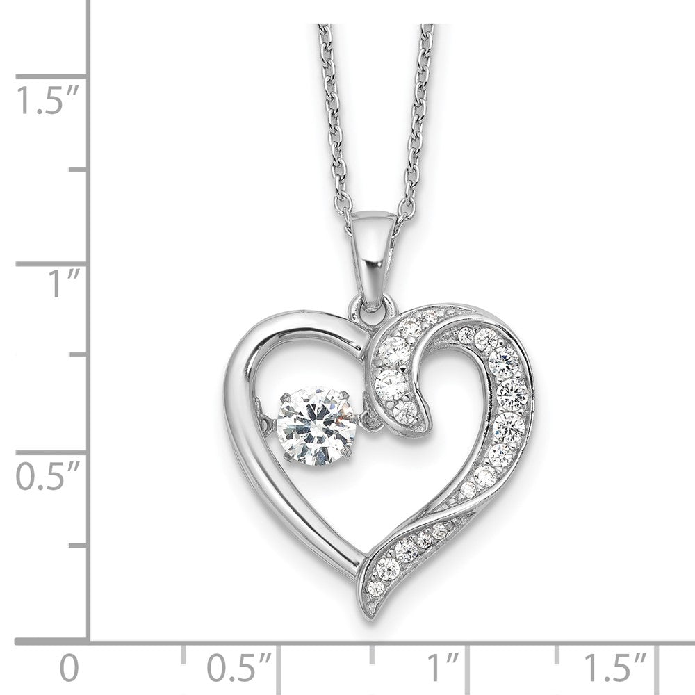 Sterling Silver Cheryl M Rhodium-Plated Vibrant CZ Heart w/2in Ext. Necklace