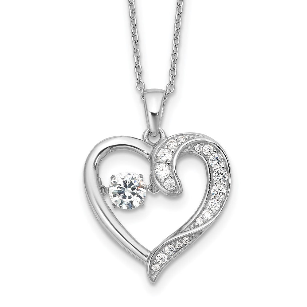 Sterling Silver Cheryl M Rhodium-Plated Vibrant CZ Heart w/2in Ext. Necklace