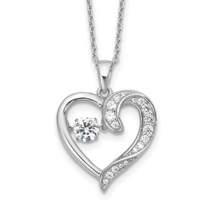 Sterling Silver Cheryl M Rhodium-Plated Vibrant CZ Heart w/2in Ext. Necklace