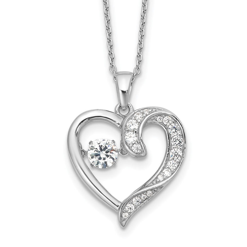 Sterling Silver Cheryl M Rhodium-Plated Vibrant CZ Heart w/2in Ext. Necklace
