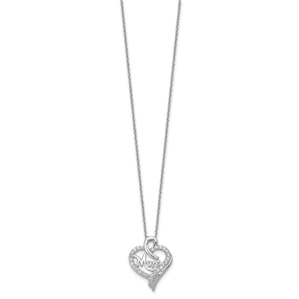 Sterling Silver Cheryl M Rhod-Pltd CZ Mom Heart w/2in Ext Necklace