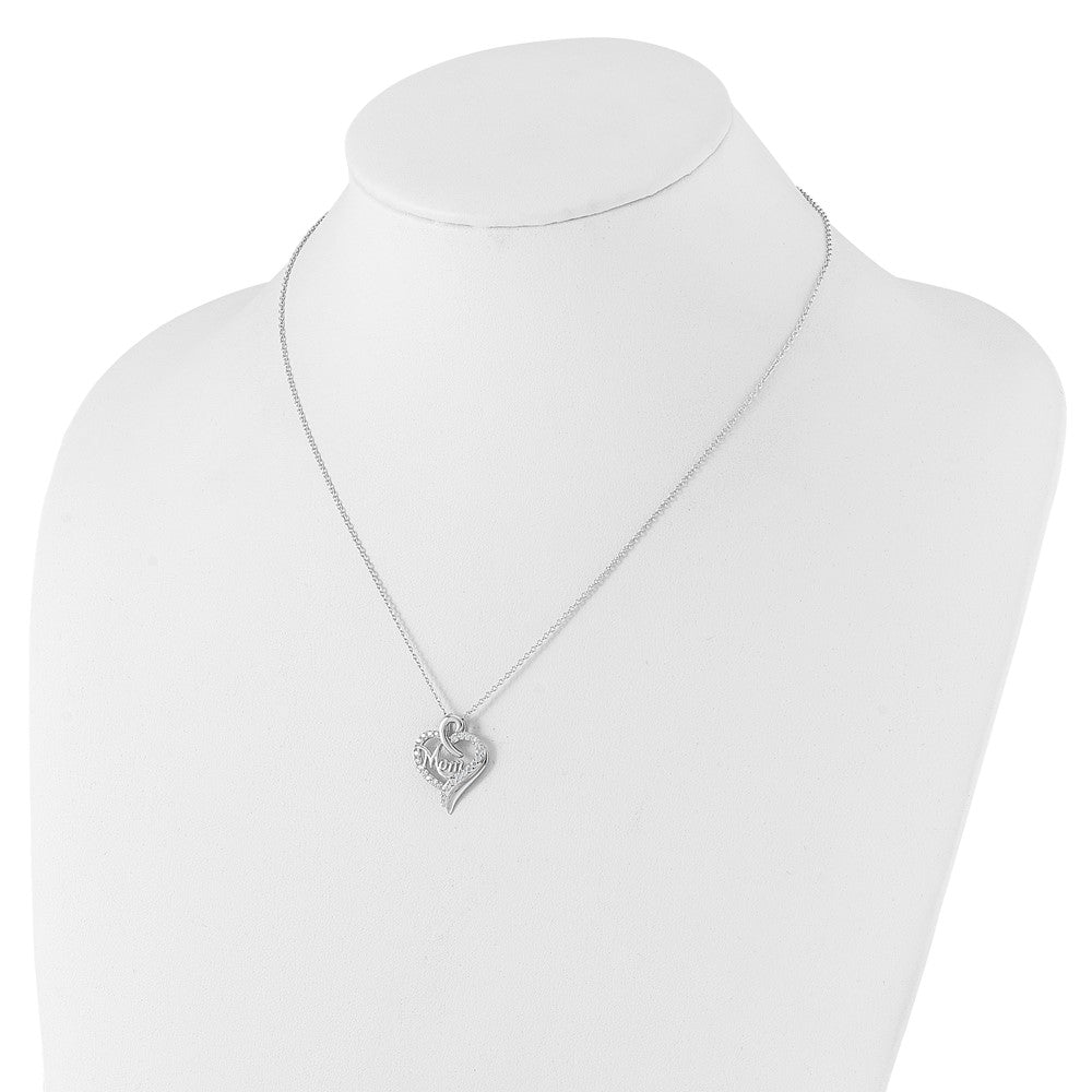 Sterling Silver Cheryl M Rhod-Pltd CZ Mom Heart w/2in Ext Necklace