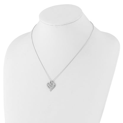 Sterling Silver Cheryl M Rhod-Pltd CZ Mom Heart w/2in Ext Necklace