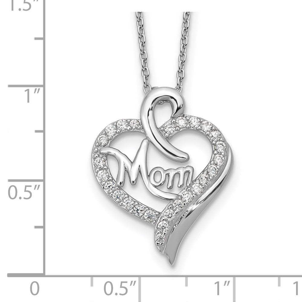 Sterling Silver Cheryl M Rhod-Pltd CZ Mom Heart w/2in Ext Necklace