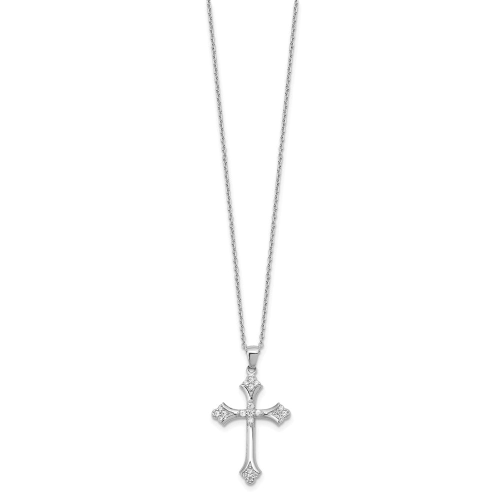 Sterling Silver Cheryl M Rhodium-Plated CZ Cross w/2in Ext. Necklace