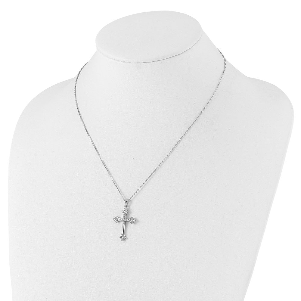 Sterling Silver Cheryl M Rhodium-Plated CZ Cross w/2in Ext. Necklace