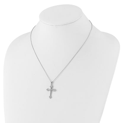 Sterling Silver Cheryl M Rhodium-Plated CZ Cross w/2in Ext. Necklace