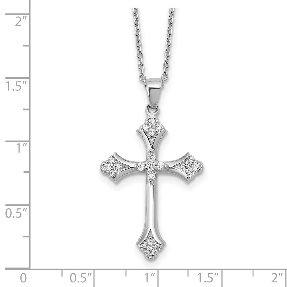 Sterling Silver Cheryl M Rhodium-Plated CZ Cross w/2in Ext. Necklace