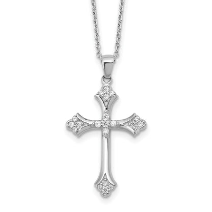 Sterling Silver Cheryl M Rhodium-Plated CZ Cross w/2in Ext. Necklace