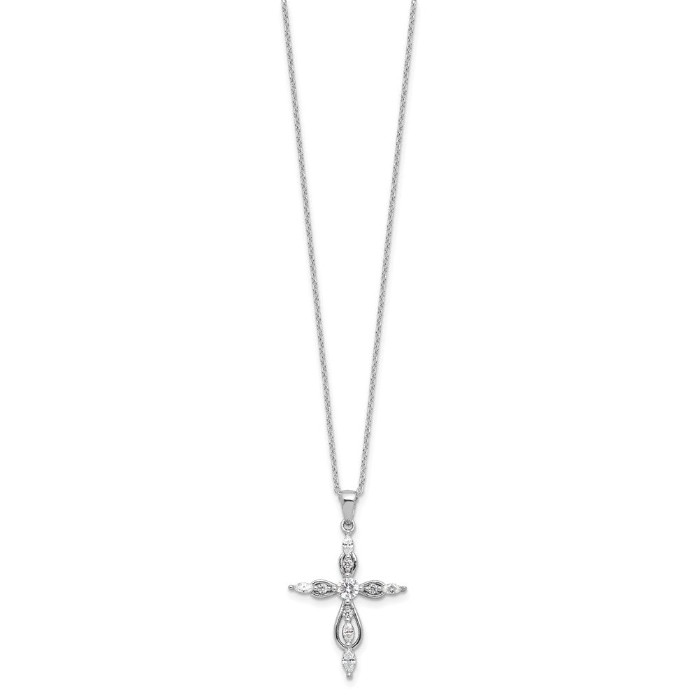Sterling Silver Cheryl M Rhodium-Plated CZ Cross w/2in Ext. Necklace
