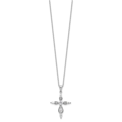 Sterling Silver Cheryl M Rhodium-Plated CZ Cross w/2in Ext. Necklace