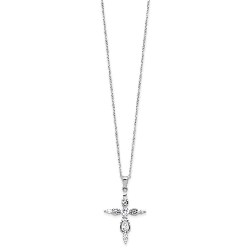 Sterling Silver Cheryl M Rhodium-Plated CZ Cross w/2in Ext. Necklace