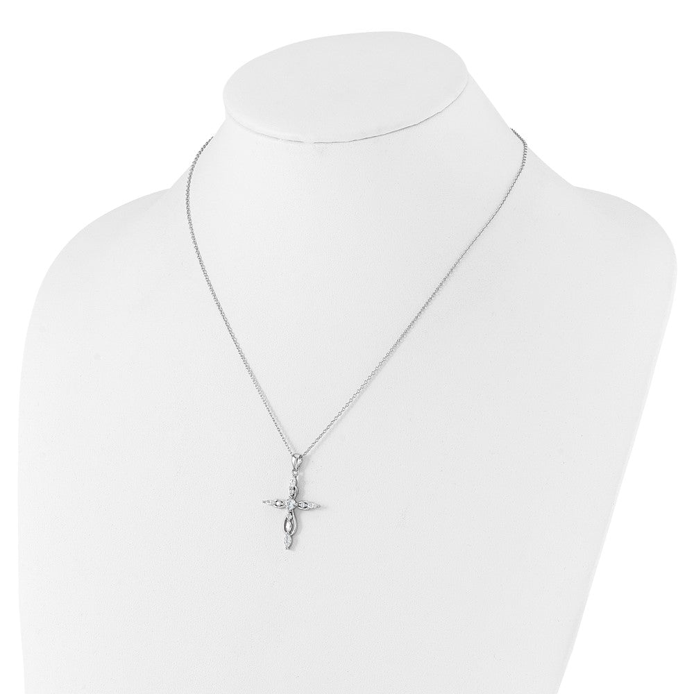 Sterling Silver Cheryl M Rhodium-Plated CZ Cross w/2in Ext. Necklace