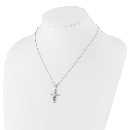 Sterling Silver Cheryl M Rhodium-Plated CZ Cross w/2in Ext. Necklace