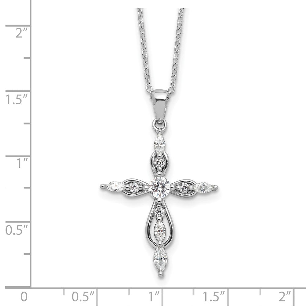 Sterling Silver Cheryl M Rhodium-Plated CZ Cross w/2in Ext. Necklace