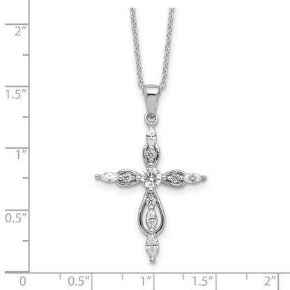 Sterling Silver Cheryl M Rhodium-Plated CZ Cross w/2in Ext. Necklace
