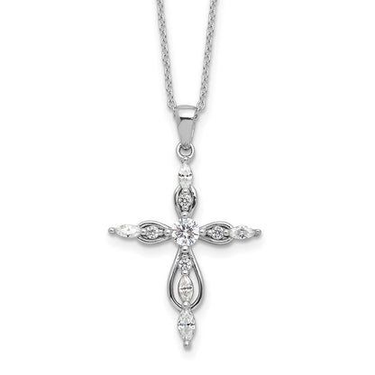 Sterling Silver Cheryl M Rhodium-Plated CZ Cross w/2in Ext. Necklace