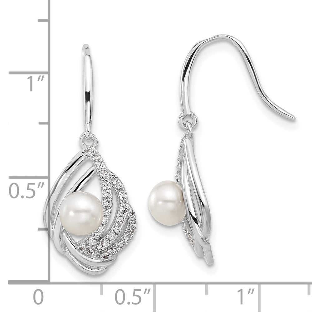 Sterling Silver Cheryl M Rhodium Plated CZ & Fwc Pearl Dangle Earrings