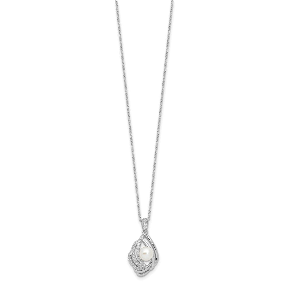 Sterling Silver Cheryl M Rhod-Pltd CZ & Fwc Pearl w/2in Ext Necklace