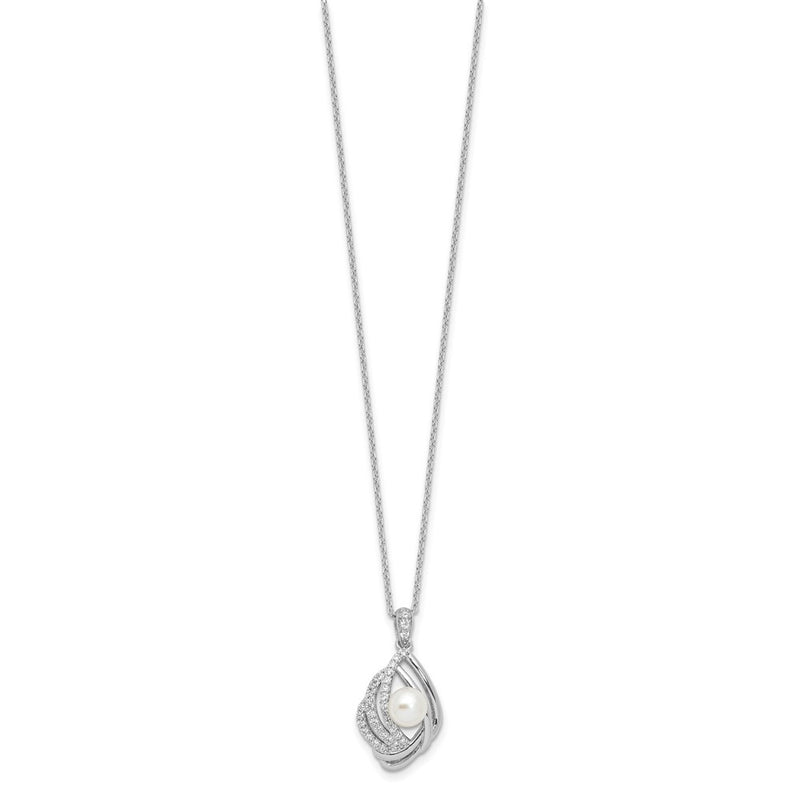 Sterling Silver Cheryl M Rhod-Pltd CZ & Fwc Pearl w/2in Ext Necklace