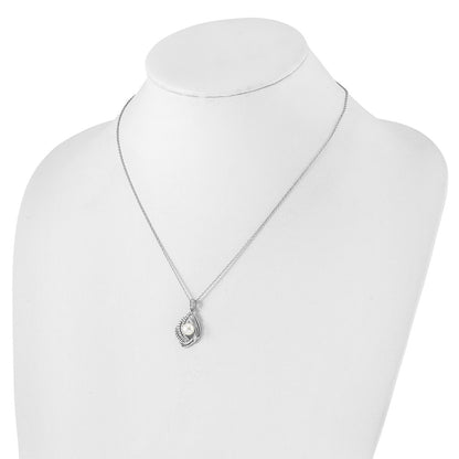 Sterling Silver Cheryl M Rhod-Pltd CZ & Fwc Pearl w/2in Ext Necklace