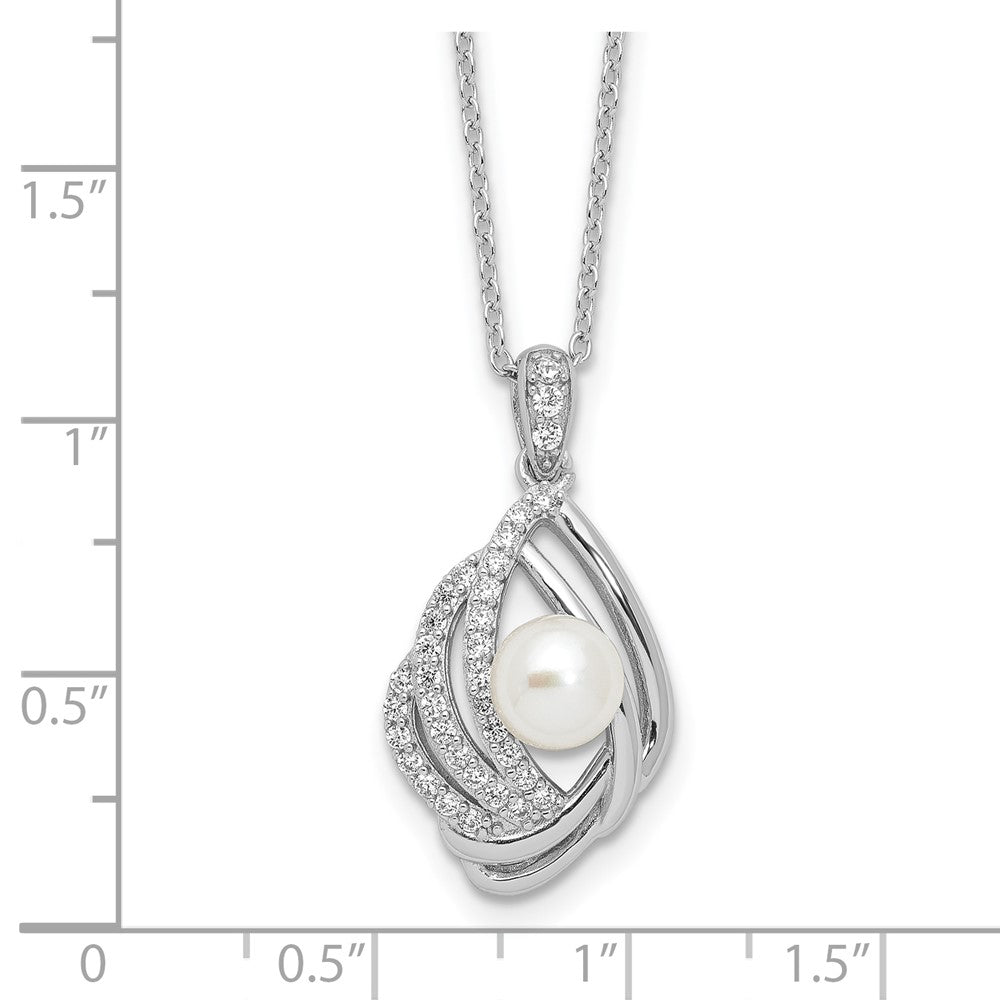 Sterling Silver Cheryl M Rhod-Pltd CZ & Fwc Pearl w/2in Ext Necklace