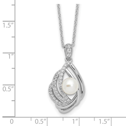 Sterling Silver Cheryl M Rhod-Pltd CZ & Fwc Pearl w/2in Ext Necklace